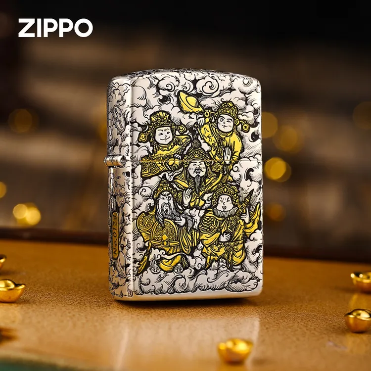 ZIPPO/之宝打火机【五路财神】盔甲熏银金双色防风男士送礼DYJ1H1X1