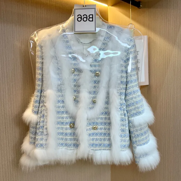 【婉妍家】2023年新款小香风真毛毛外套女冬季夹棉加厚显瘦短外套女