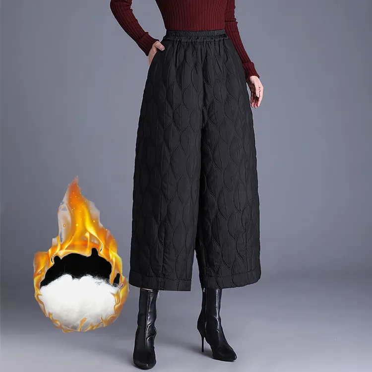 妈妈穿冬季新款休闲夹棉格纹棉裤新款复古文艺茧型遮肉显瘦九分裤
