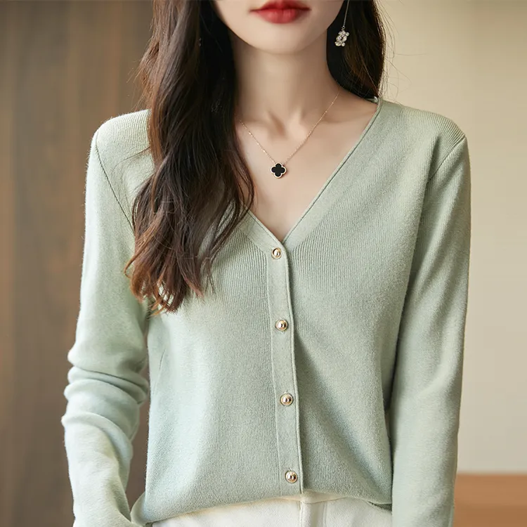 慵懒风卷边针织开衫女外搭宽松2024新款春秋冬外穿高级V领上衣