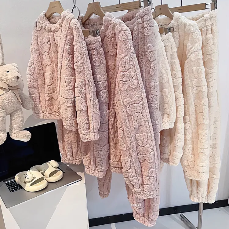 韩国童装2023秋冬季女童睡衣套装儿童珊瑚绒宝宝加绒加厚家居服