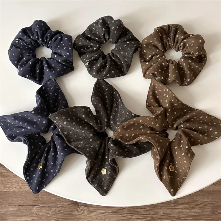 ins秋冬复古大肠圈碎花印花发圈文艺感气质丸子头发绳新款发饰品