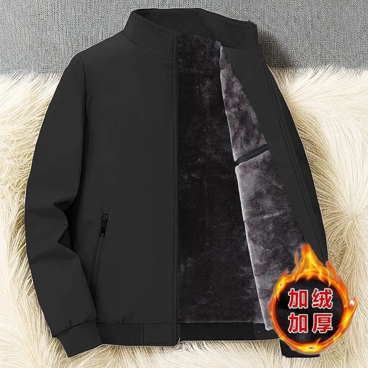 男士休闲立领棉衣加绒加厚中青年棉服爸爸冬装外套