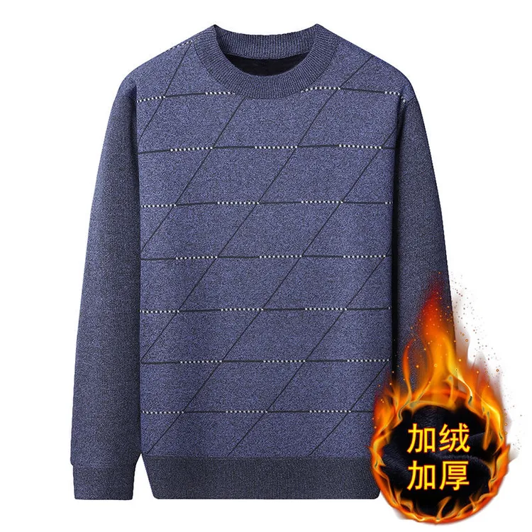 688男士毛衣男加绒加厚保暖圆领针织衫冬装爸爸装