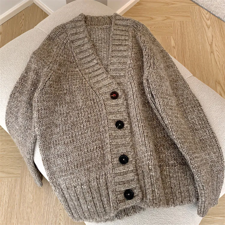 梅森棒针百搭重磅针织大开衫慵懒风上衣