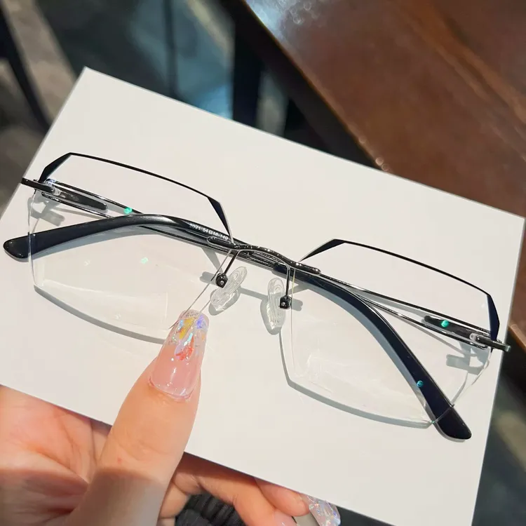 切边无框眼镜框镜男时尚个性近视网红散光防蓝光眉毛黑大框多边形