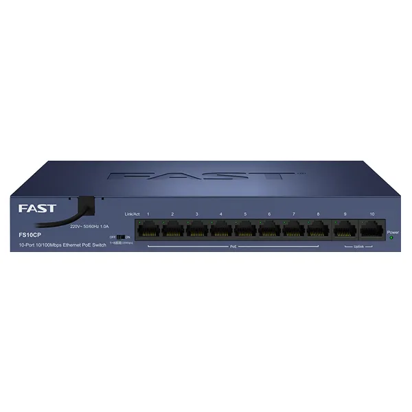 FS10CP 10口百兆AP监控摄像头交换机9口POE供电器双上联口大功率