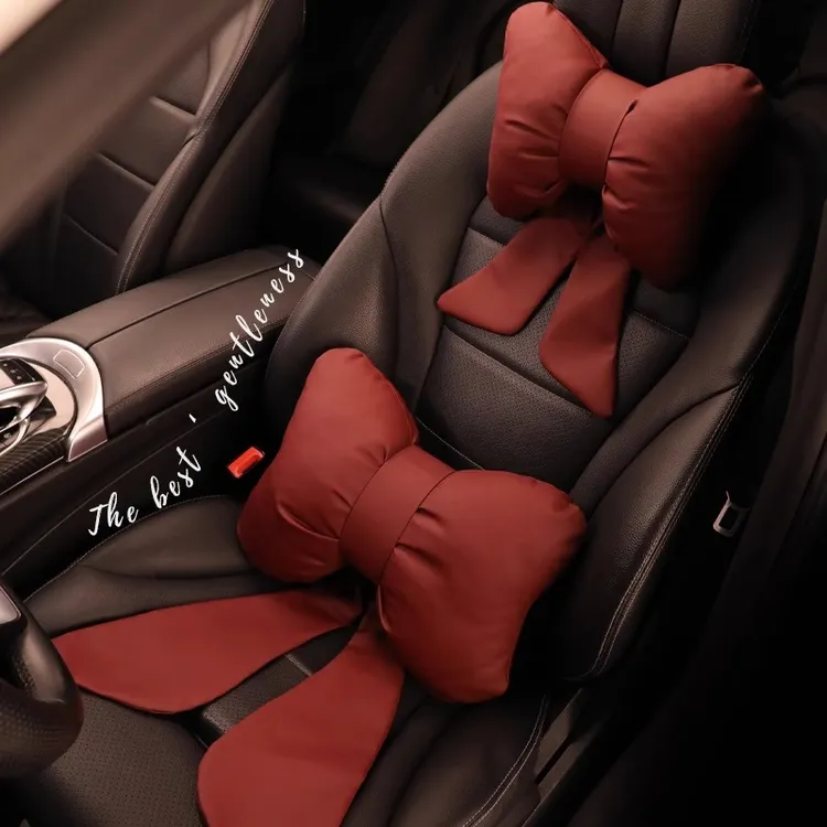 新款四季通用全皮燕尾纳帕皮汽车头枕抱枕车载枕头护腰四季通用枕