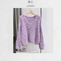 秋冬气质百搭时尚紫色彩点套头针织QJR2707