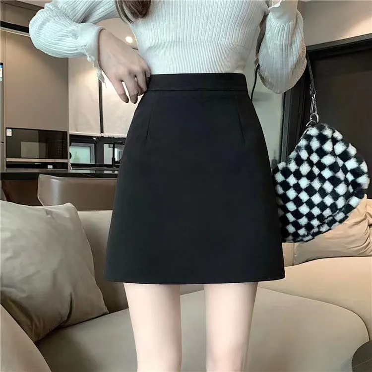 毛呢春季新款半身裙女显瘦半身短裙A字包臀短裙一步裙中高腰裙子1