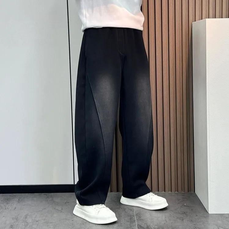 秋冬直筒弯刀休闲裤加绒男士卫裤百搭垂感休闲卫裤阔腿潮流宽松