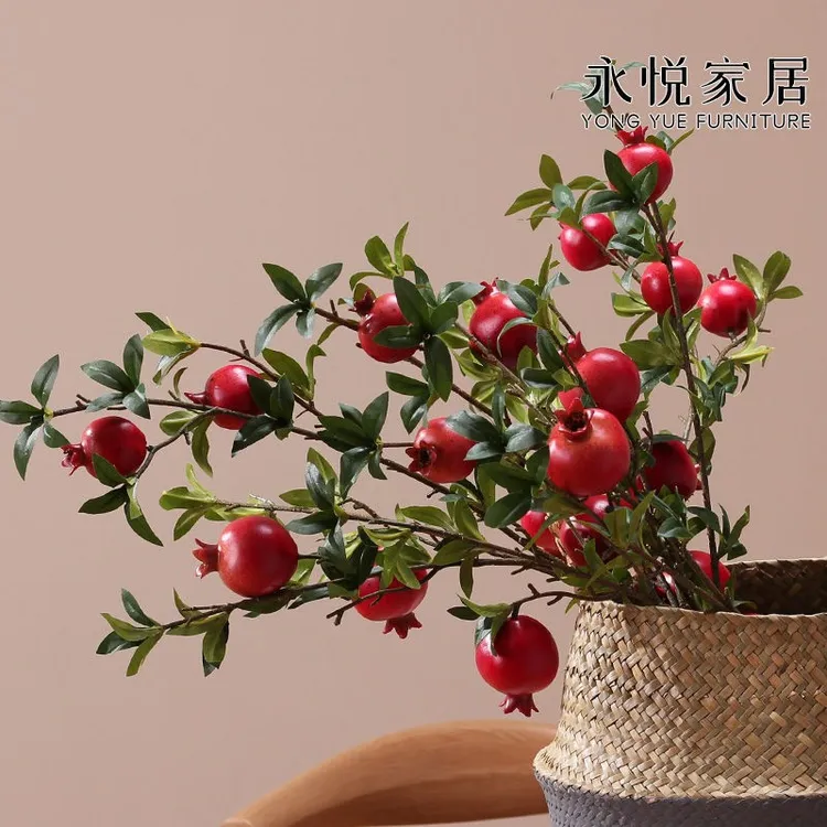 仿真石榴装饰果实树枝客厅干花假花摆件发财摆设花束插花仿真果子