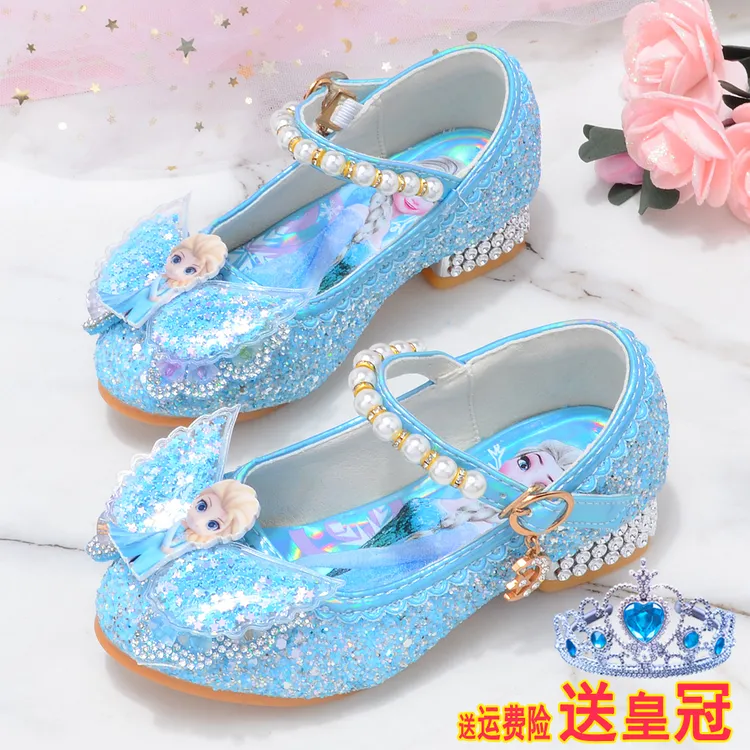 儿童高跟鞋公主鞋可爱莎艾冰雪奇缘春秋女童水晶鞋小女孩单鞋皮鞋