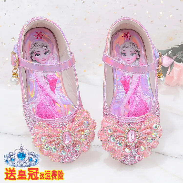 爱莎公主水晶鞋女童单鞋2024秋季新款456789岁宝宝豆豆鞋儿童皮鞋