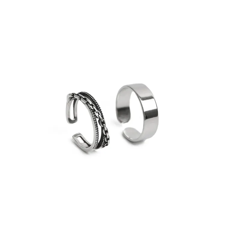 铜合金戒指 【熔岩套链戒指】复古简约男生两件套戒指TB 1203