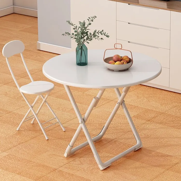 折叠桌子阳台白色小圆桌可折叠家用餐桌小户型桌子出租屋租房饭桌