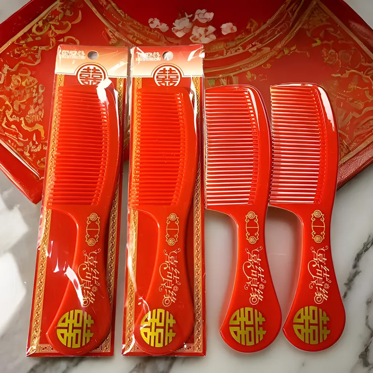 梳子结婚一对婚庆粗齿中齿梳子耐用家用红色新款刻字婚礼加厚对梳