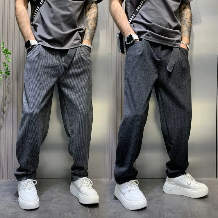 秋冬加厚暗黑系痞帅男装简约复古宽松百搭束脚男轻奢痞帅男装