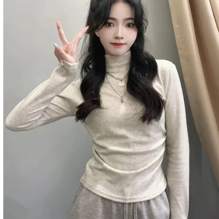 春季加绒加厚半高领百搭打底衫女内搭修身显瘦短款保暖T恤上衣#86