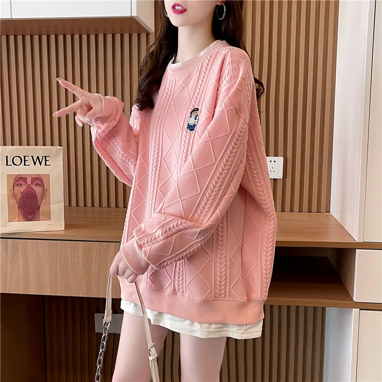 胖mm假两件卫衣女秋冬加绒大码女士洋气时尚小众设计感遮肚子上衣