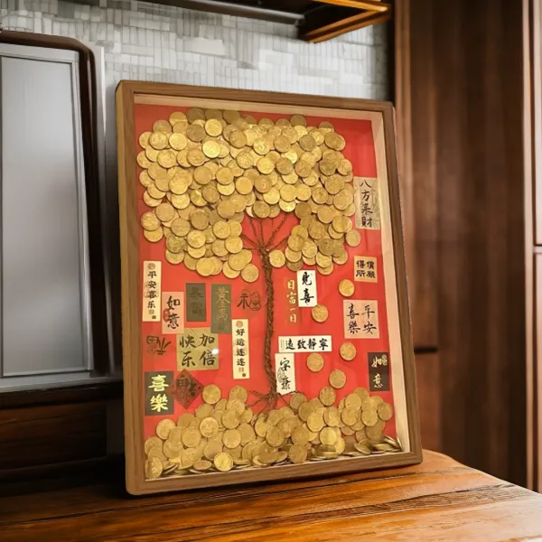 手工DIY发财树相框金币发财树结婚开业乔迁玄关摆件礼物送男生