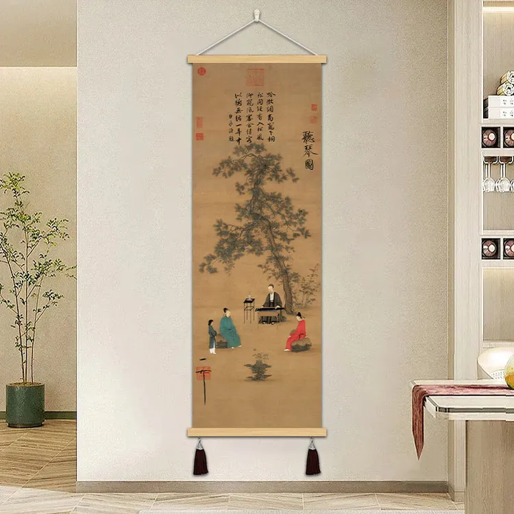 新中式桃源仙境图品茶图听琴图茶室古风装饰画卷轴挂画古画山水画