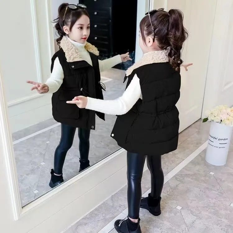 女童加厚棉马甲2025秋冬款中大童炸街背心宝宝韩版收腰外穿马夹冬