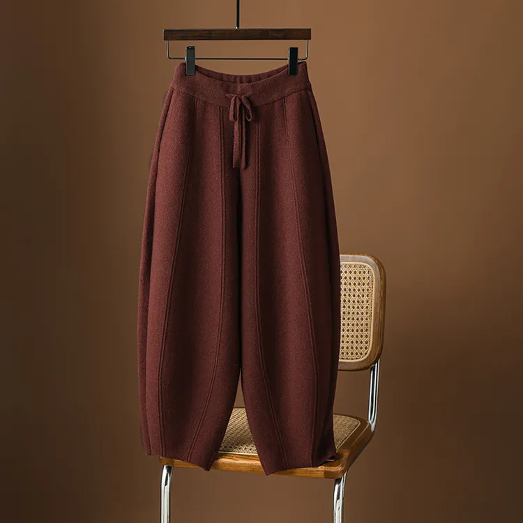 重磅双面绒镰刀裤女秋冬加厚宽松灯笼阔腿裤高腰哈伦休闲裤弯刀裤