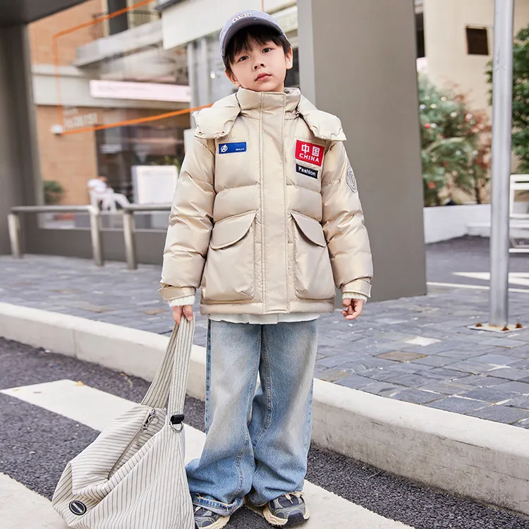 巴拉巴拉恩国风亮面中大童2024新款儿童羽绒服男中长款洋气女童加