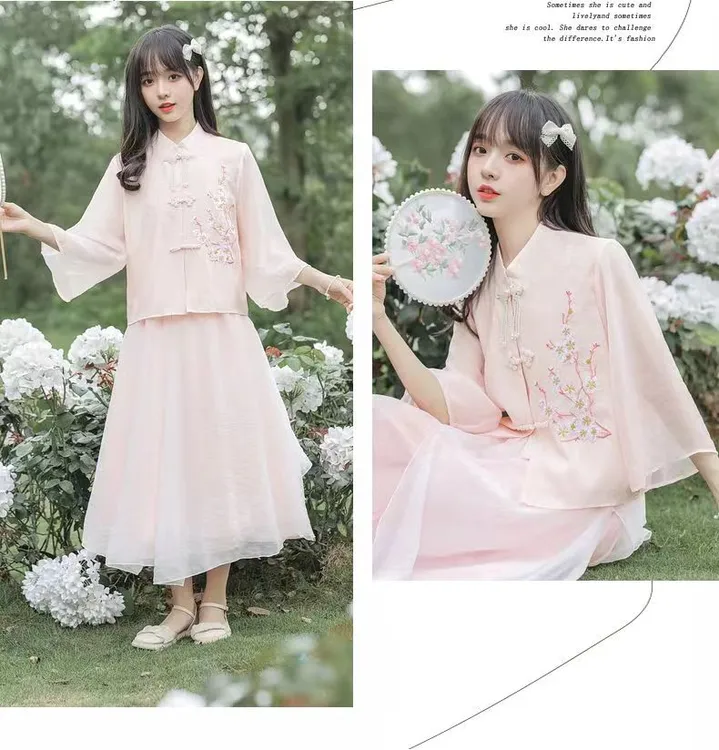 中式国风套装夏季2024新款高级气质刺绣上衣时尚半身裙两件套洋气