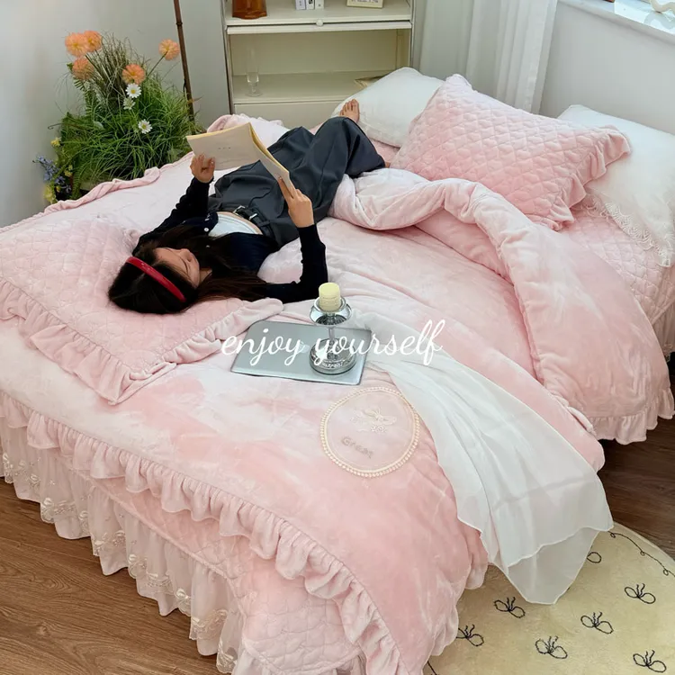 ☆婴儿绒蝶梦系列【四件套】±10斤秋冬季保暖家用床裙被套款床品套件