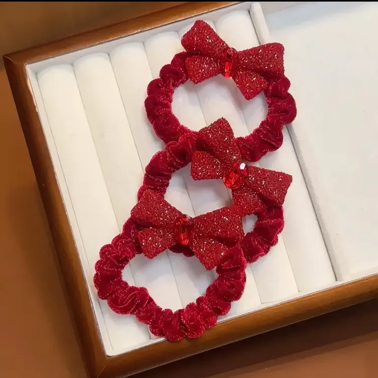 2个 丝绒蝴蝶结皮筋高颜值秋冬头绳女发绳不伤发发圈红色新年发饰