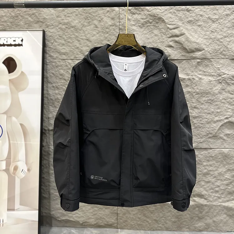 2024秋冬新款休闲时尚连帽二棉外套简约百搭厚款工装棉服