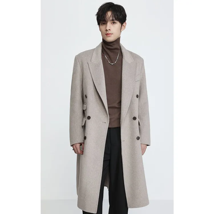 冬季双面呢子绵羊毛柴斯特大衣男中长款垫肩戗驳呢子大衣男款