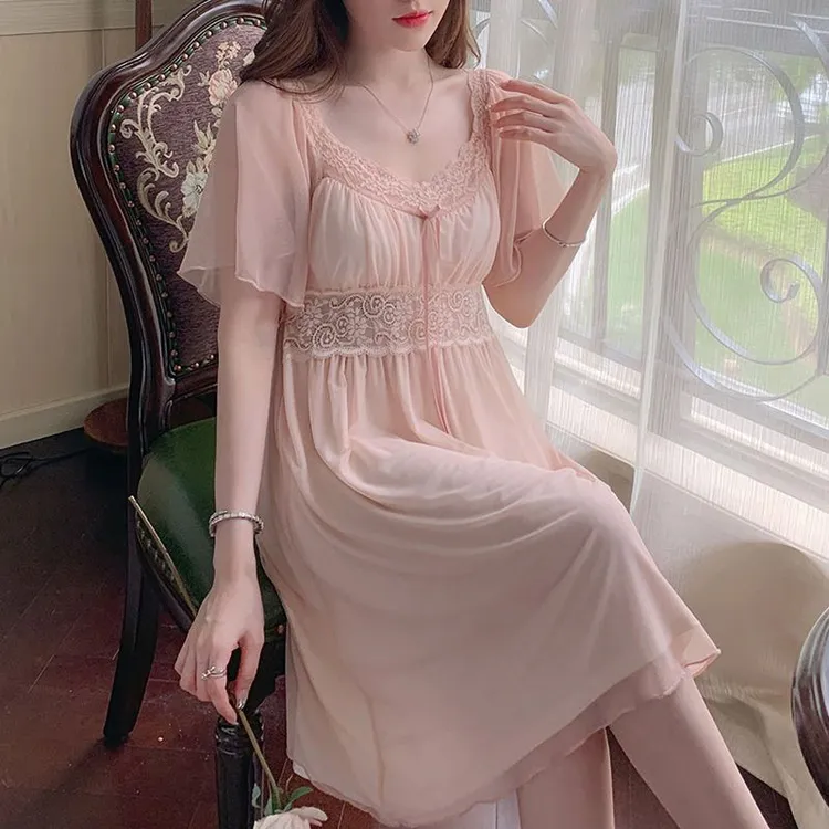 公主风带胸垫睡裙女2025年新款春夏季短袖睡衣甜美可爱网红家居服