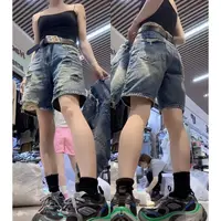 破洞阔腿牛仔五分裤2025夏季大码女装梨形胖mm高腰宽松显瘦热裤