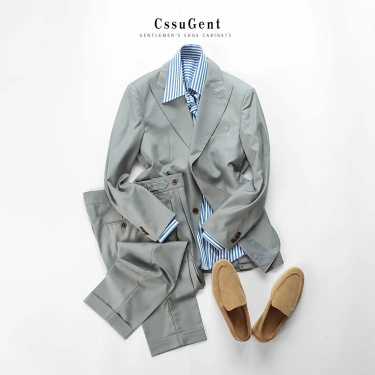 定制级时尚绅士轻奢灰戗驳领西服套装男士商务婚宴主持经典西服