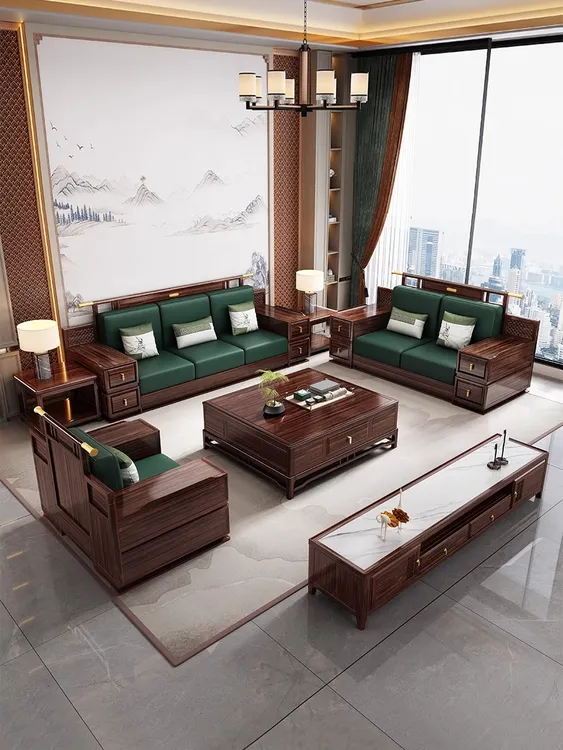 ☆B9823☆乌金木高箱实木客厅新家用全套储物新乌金木沙发