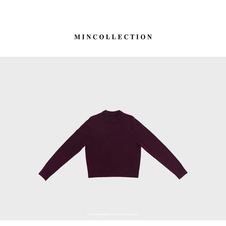 DE Mincollection葡萄紫毛衣/秋冬定染纯色羊毛正肩套头毛衣Y038