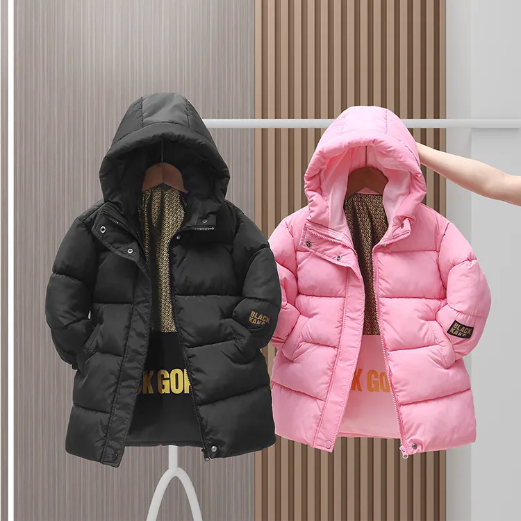 2024韩版冬季中长款连帽棉服女童男童保暖外套新款女童冬季