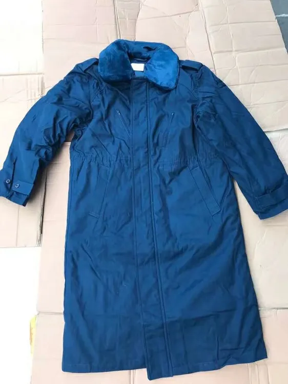 二手男士户外长款冬季加厚防风蓝色冬天保暖耐脏厚实保安棉大衣.