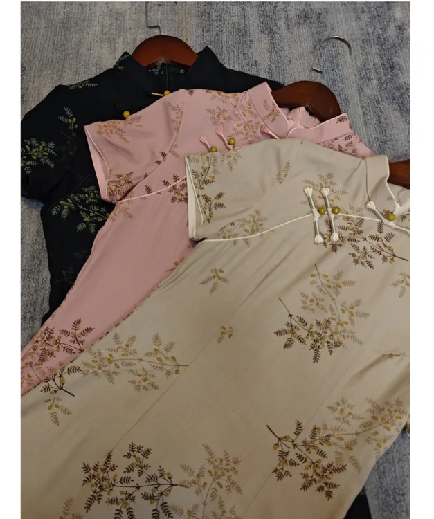 【疏影】夏季短款旗袍 小个子黑色印花气质清新日常修身