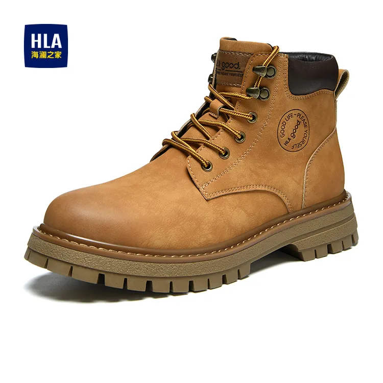 HLA/海澜之家秋季新品大黄靴高帮马丁靴休闲户外男鞋子大头工装靴