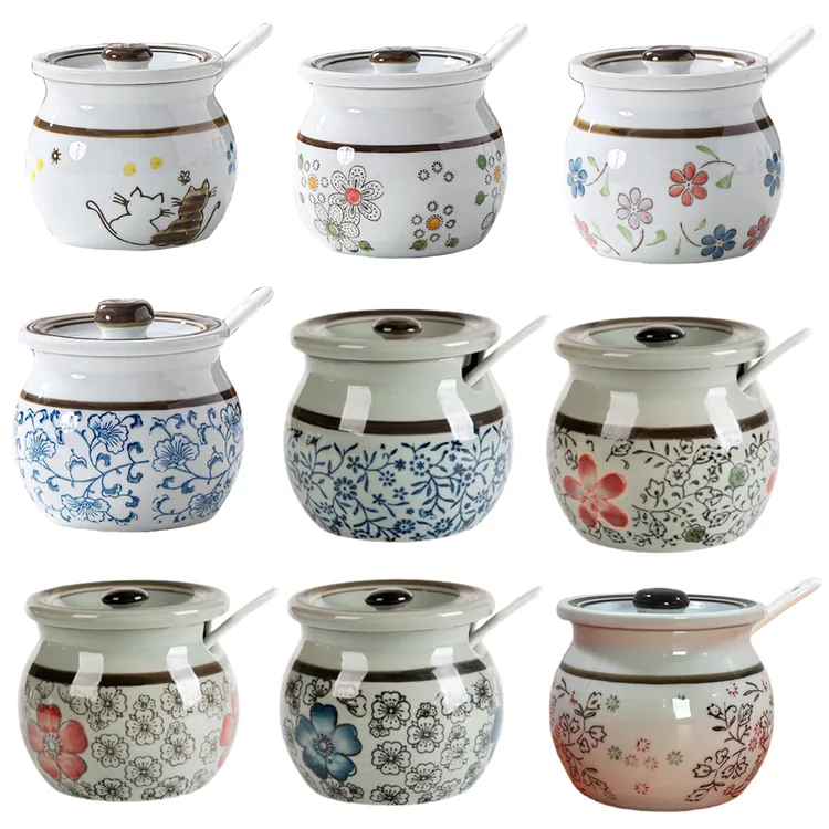 盐罐调味罐带盖耐高温陶瓷调料罐油泼辣子罐商用辣椒油家用辣椒罐