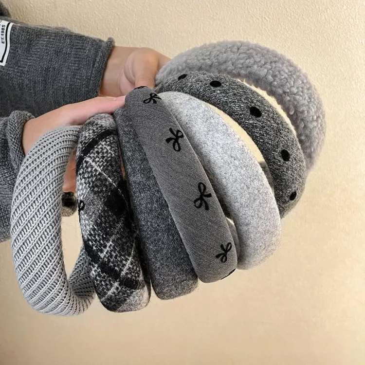 秋冬洋气时尚灰色发箍女外出百搭气质韩系高颅顶头箍小众法式发饰