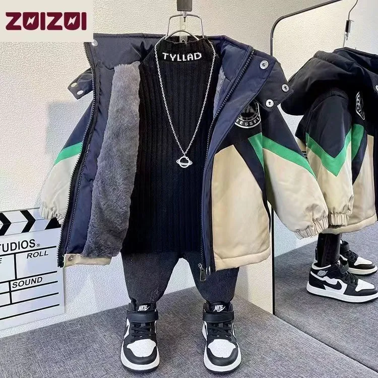 男童棉服2025新冬装炸街棉袄儿童加绒加厚派克服棉衣外套潮