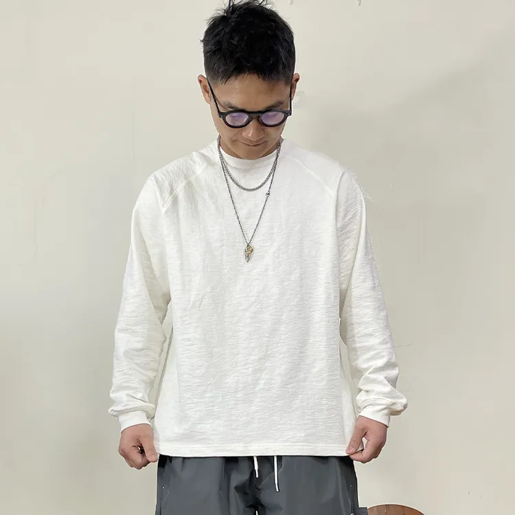 25AW春日系高质感竹节棉 简约百搭纯色圆领长袖T恤男女宽松打底衫