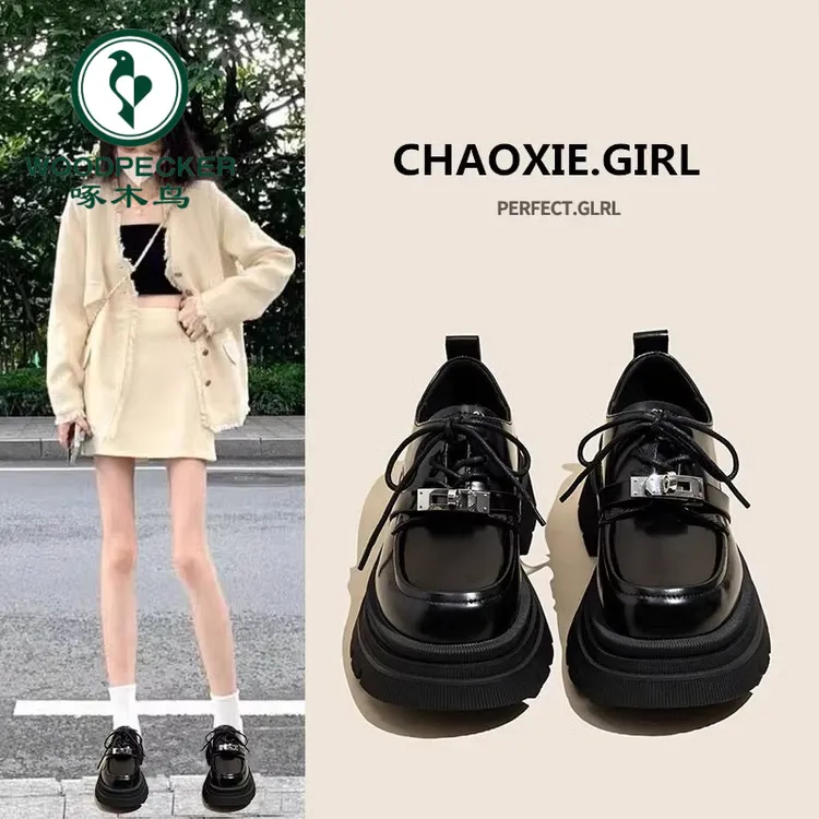 啄木鸟小皮鞋女2024春秋新款厚底高跟乐福鞋配裙子学院玛丽珍单鞋