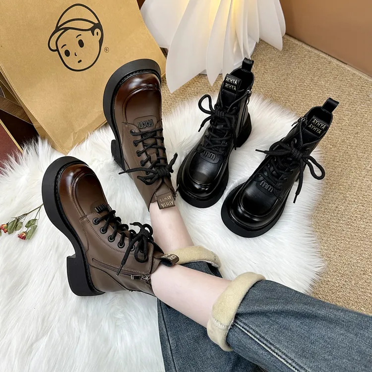 粗跟马丁靴女时尚百搭2025年秋冬新款软底中跟英伦风显瘦加绒短靴