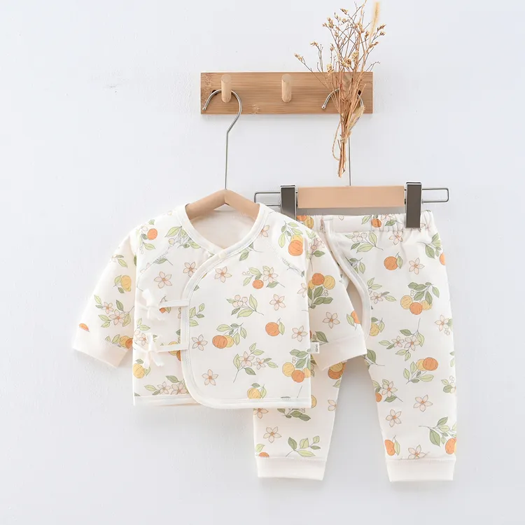 【拍2套送胎帽】秋冬40克薄棉新生儿衣服婴儿保暖衣开裆套装A类无骨